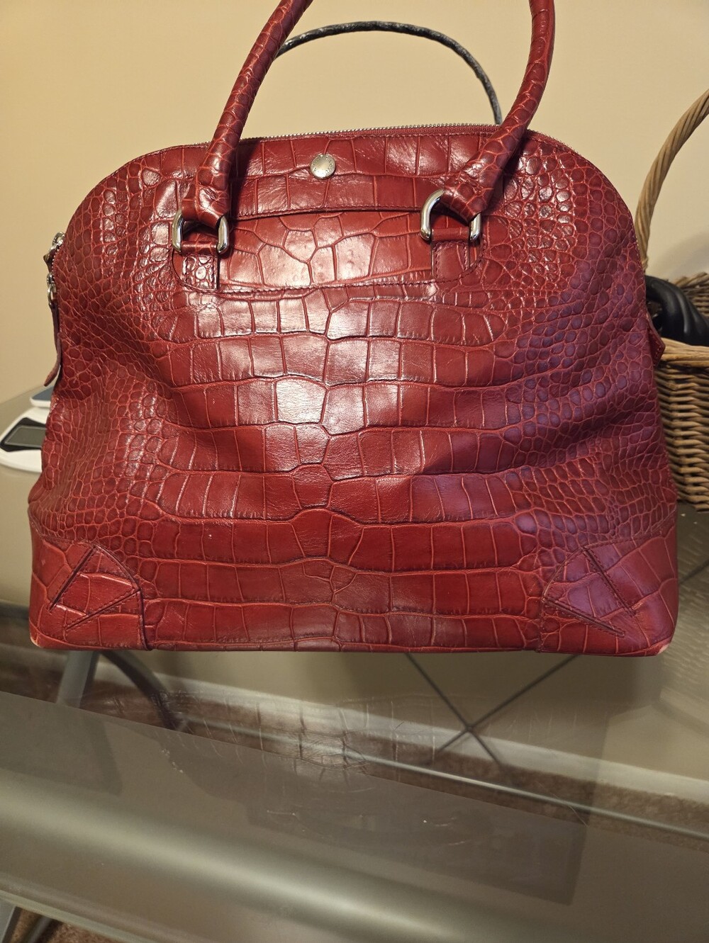 Furla Red Croc-Embossed Leather Tote Bag - Women Very Good